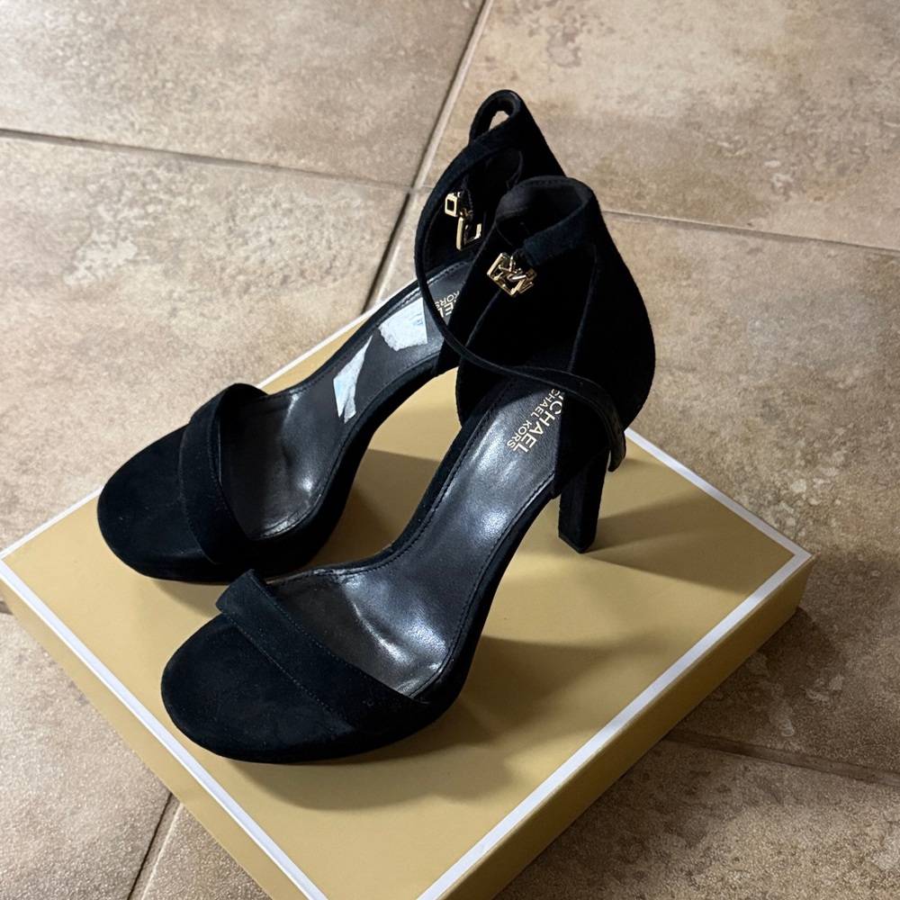 MICHAEL Michael Kors Black Suede Open-Toe Ankle-Strap Heels
